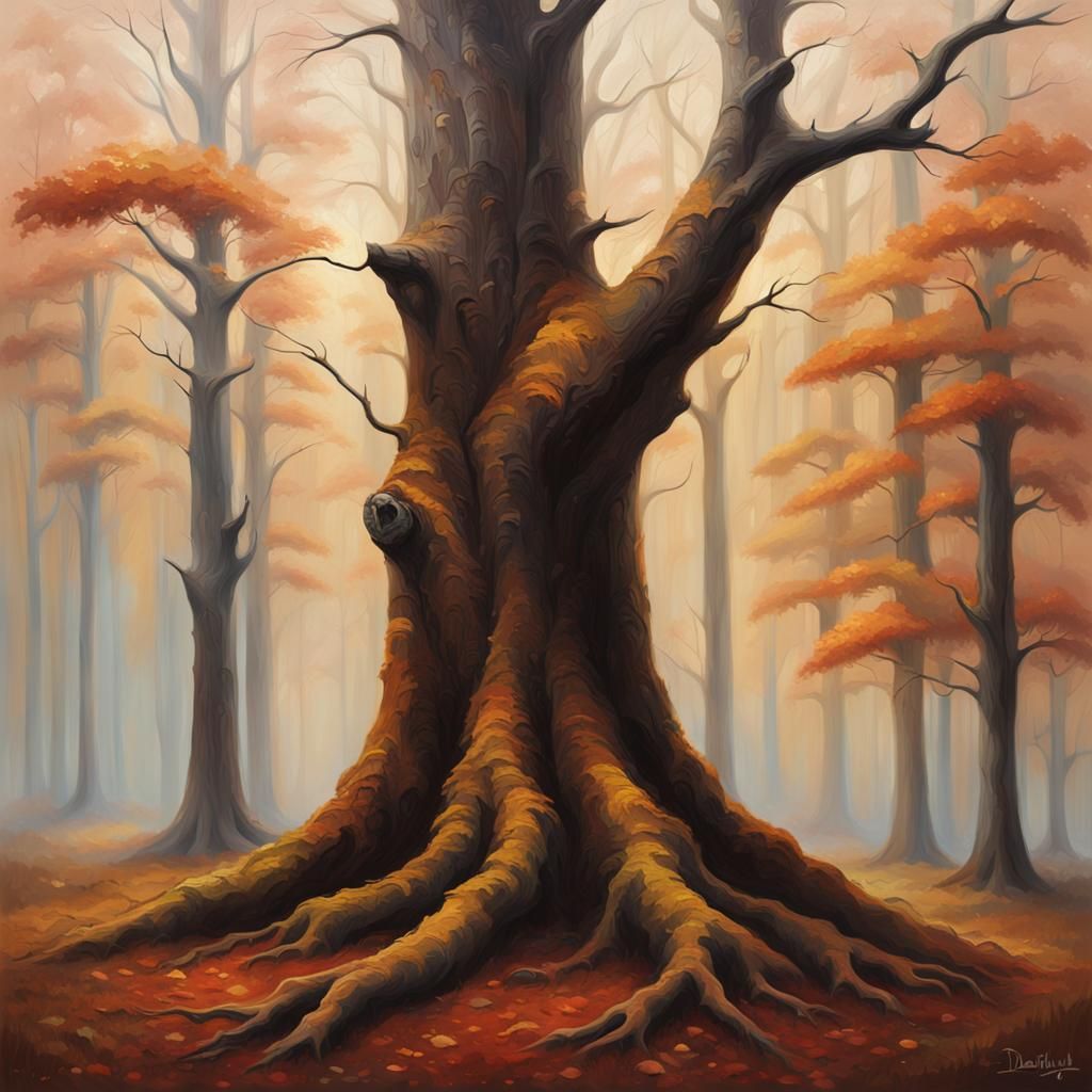 Surreal Autumn Forest in Warm Earthy Hues