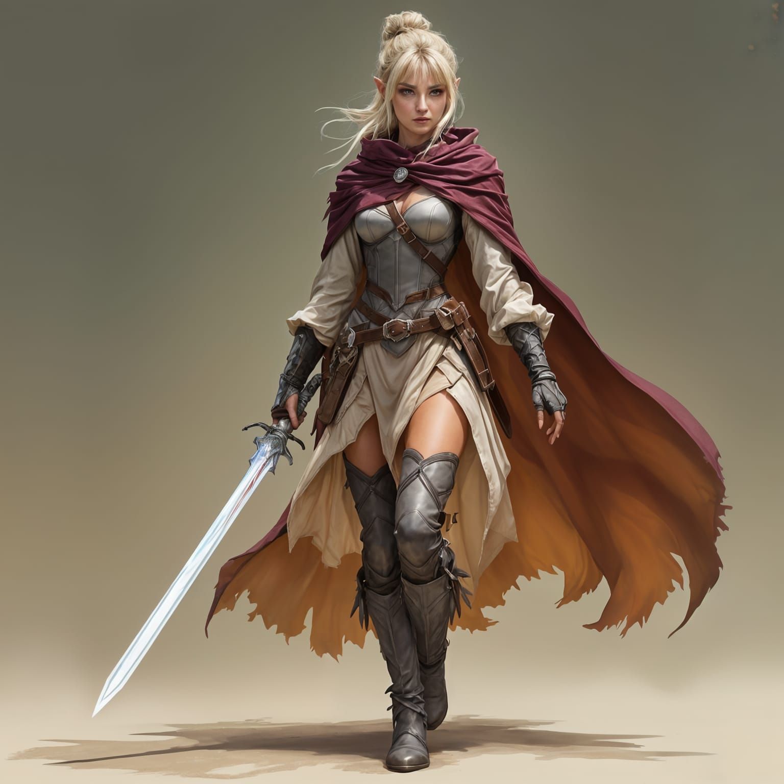 Confident Half-Elf Bard with Crystal Rapier