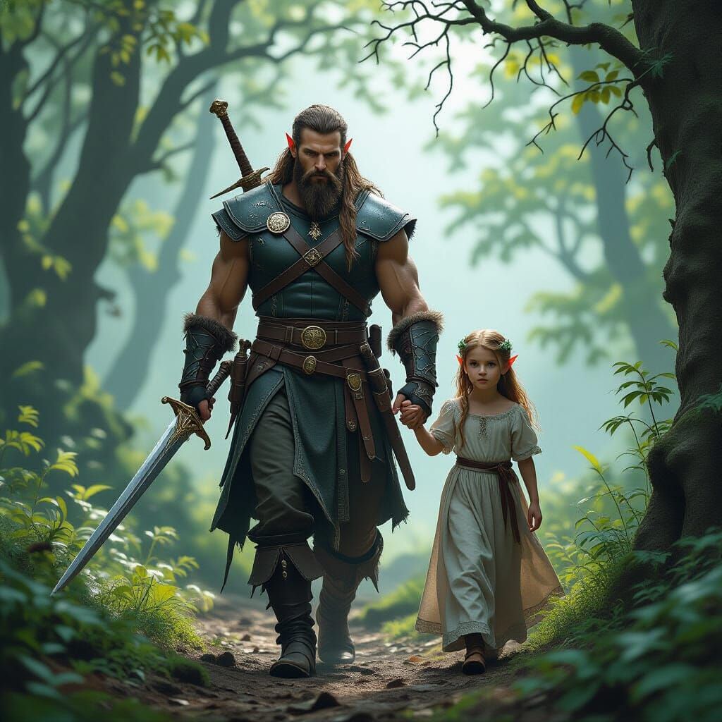 Elven man teaching his daughter how to be an adventurer
