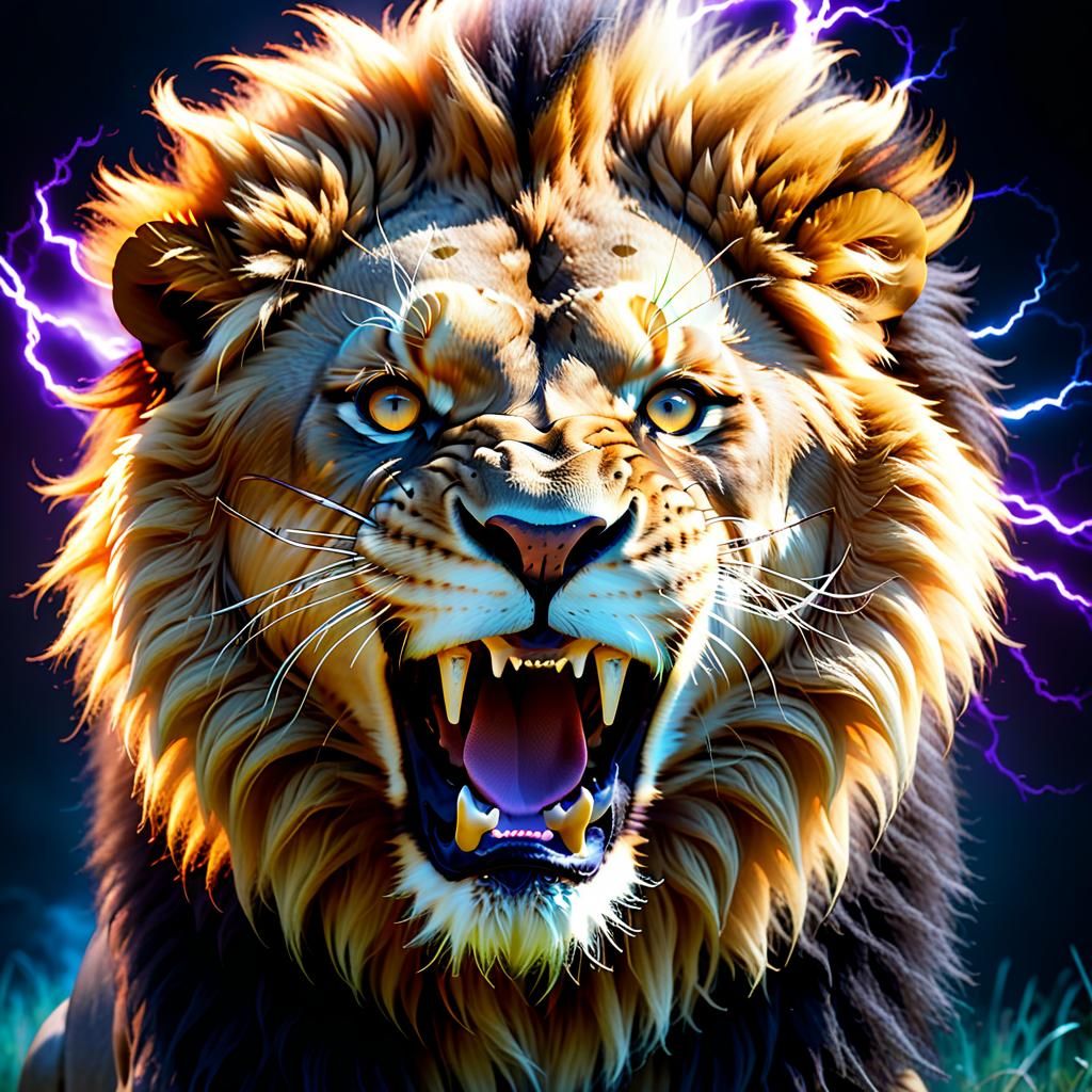 Surreal Lion Roars in Electromagnetic Aura