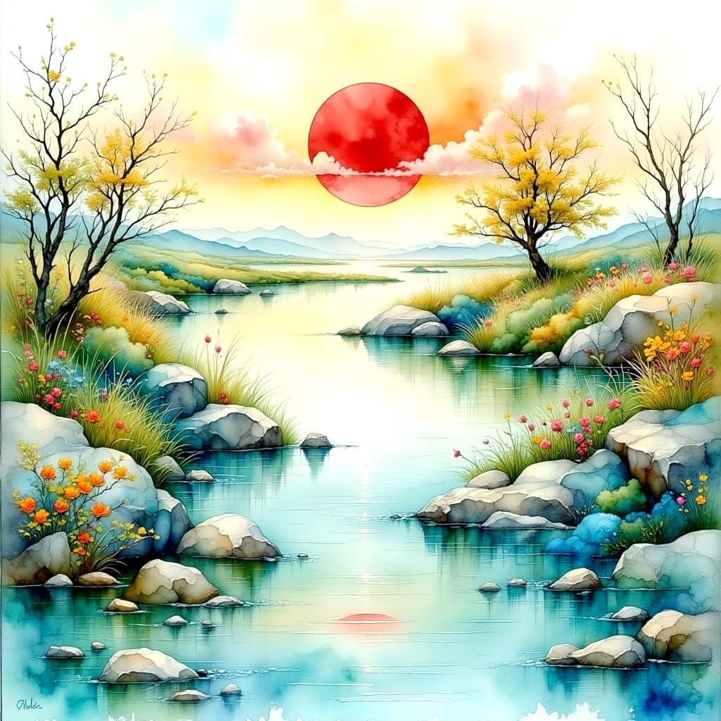 Ethereal Landscape of Two Souls Adrift in Harmony