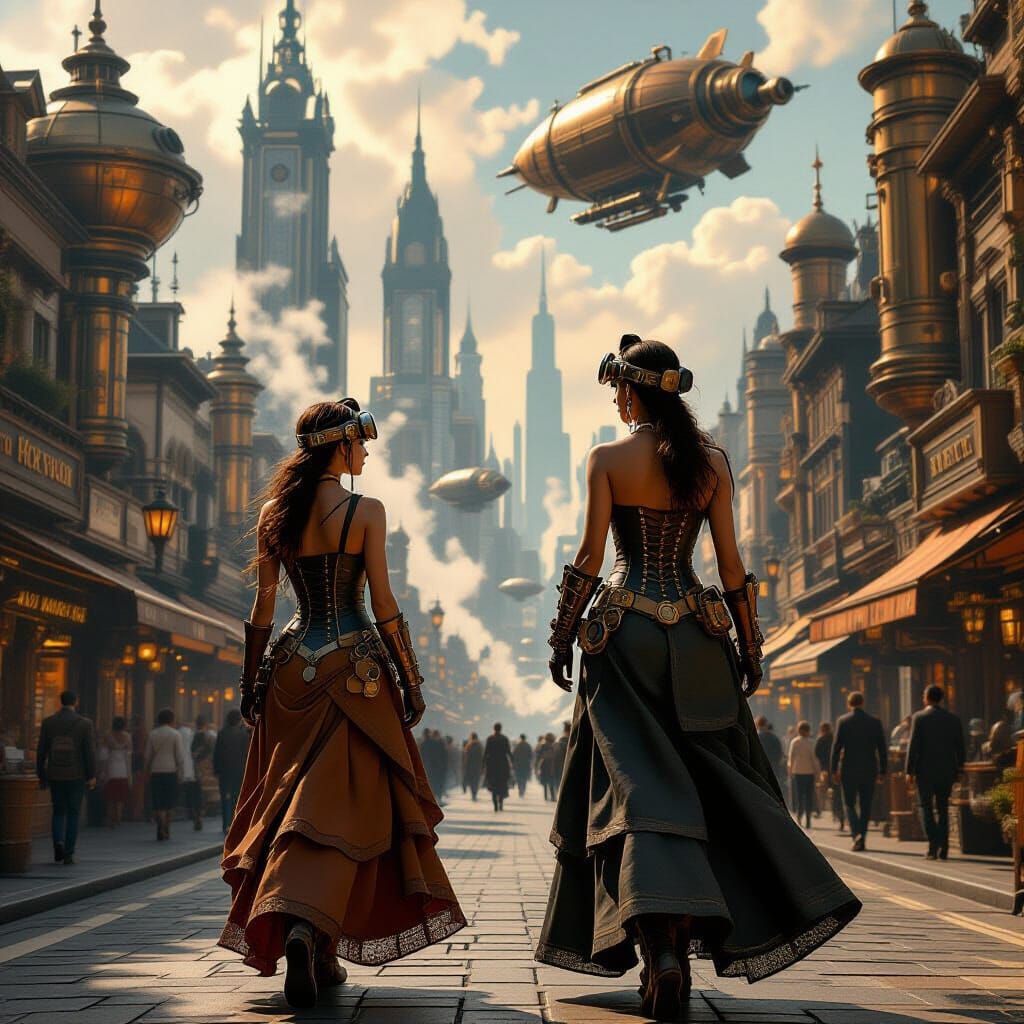 Steampunk Woman in City of Brass and Steam