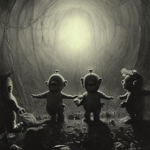 Dark Teletubbies Meet Greg Rutkowski's Horror