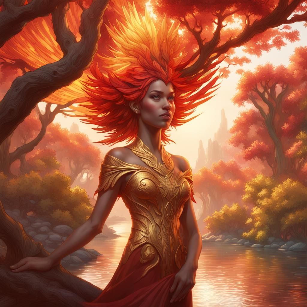 Enchanted Phoenix Island in Vibrant Triadic Colors