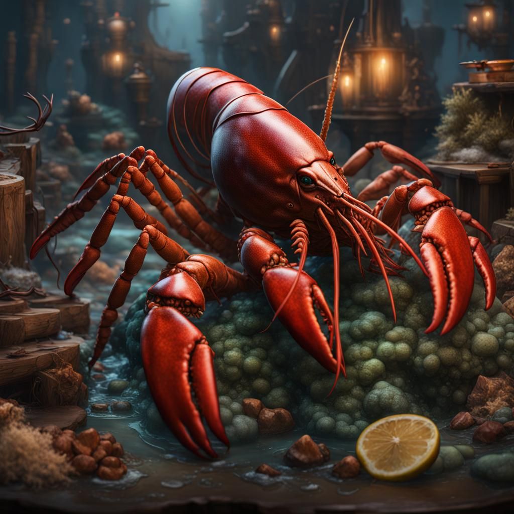 Fantastical Lobster Nerd in Deep, Vibrant Colors