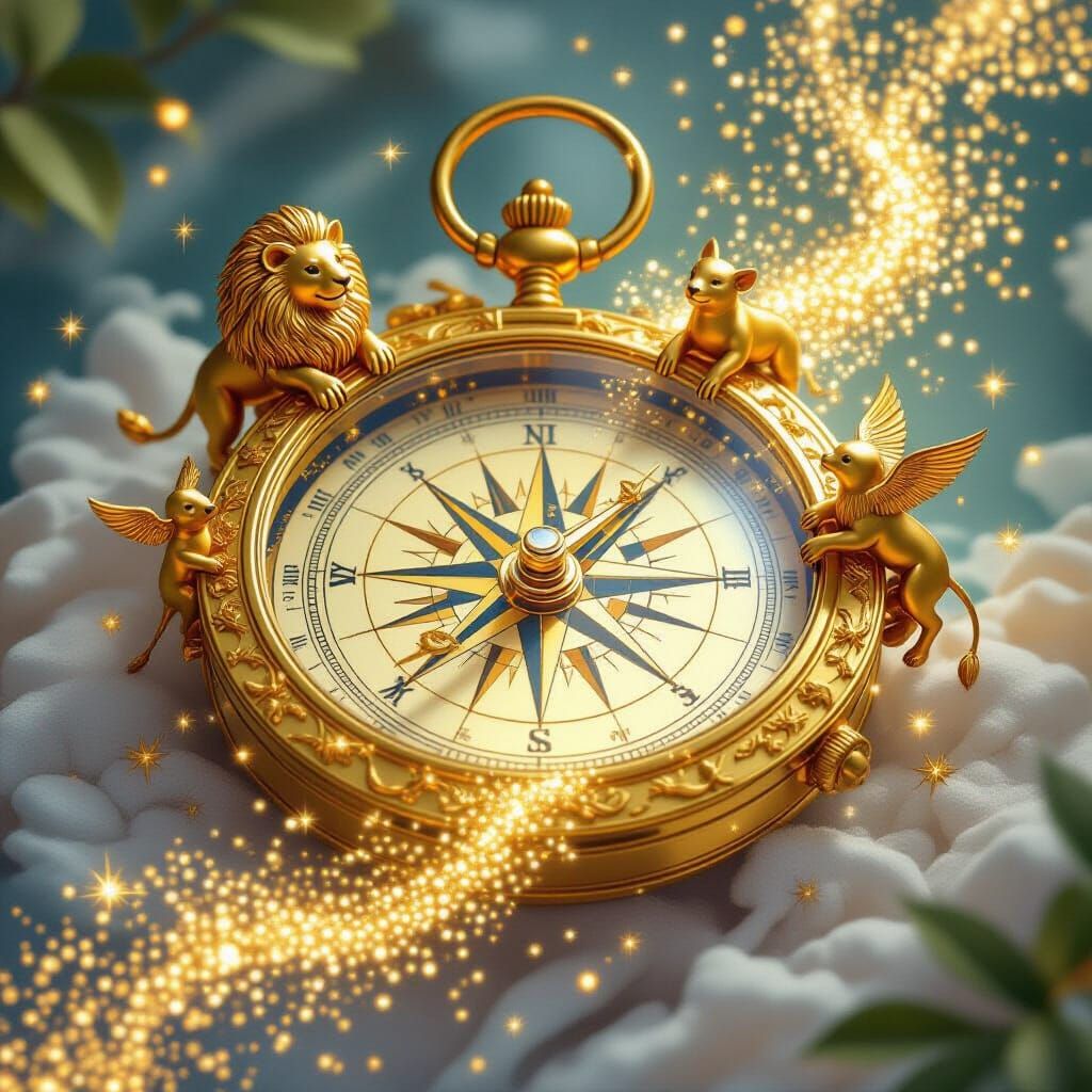 Golden Compass with Glittering Animal Trail