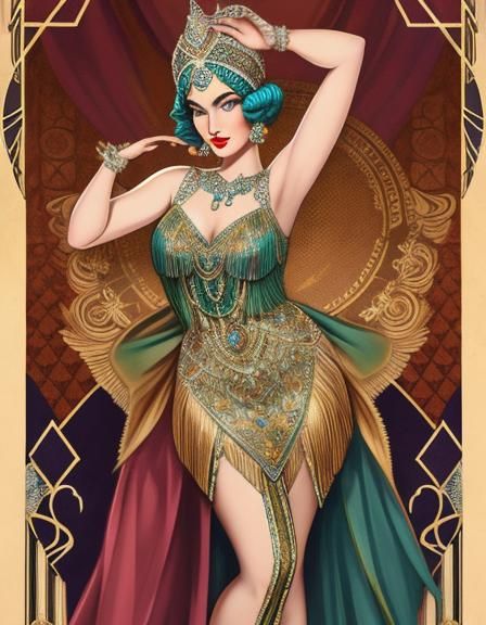 Glamorous 1920s Burlesque Beauty in Art Deco Style
