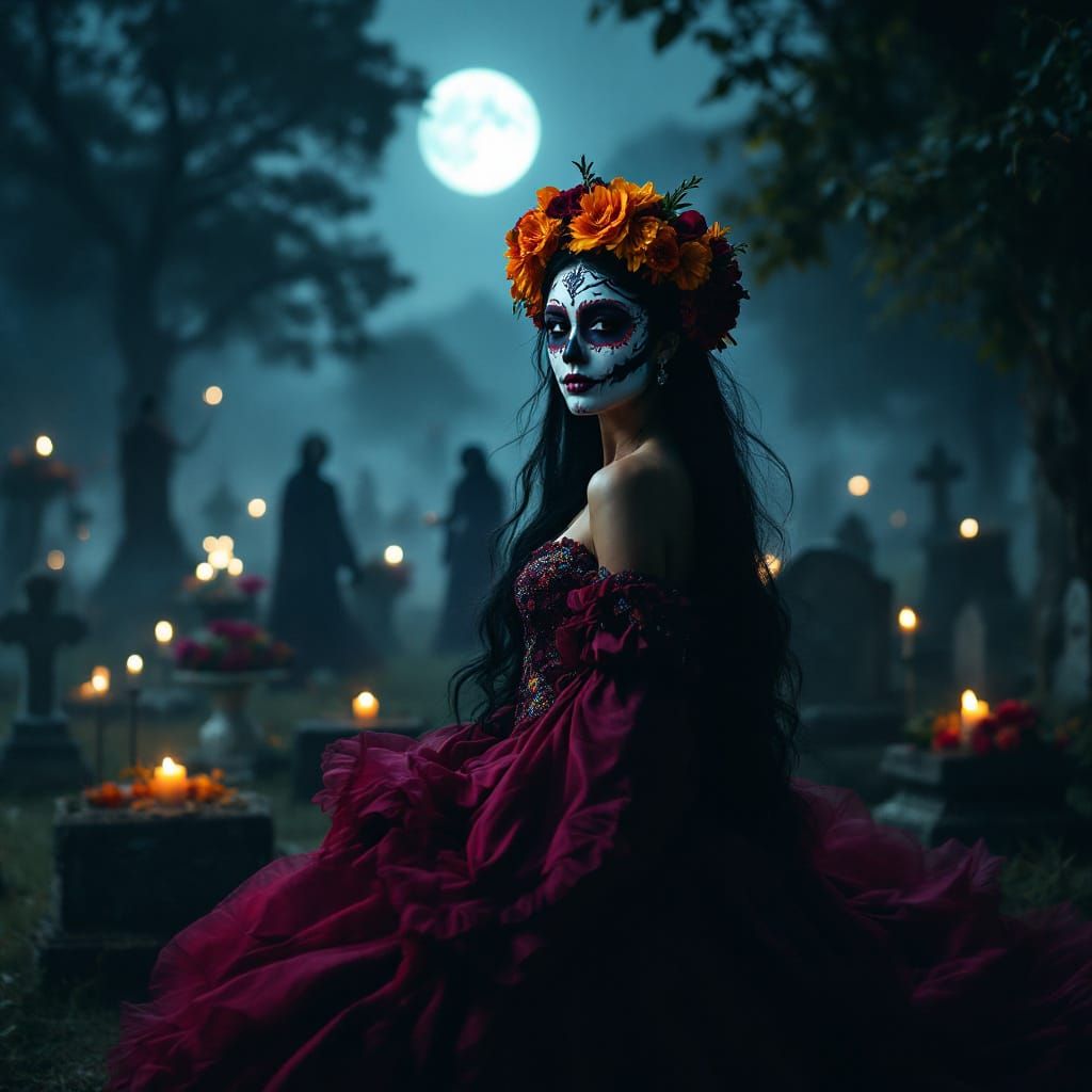 Latina Woman in Catrina Makeup Celebrates Día de Muertos