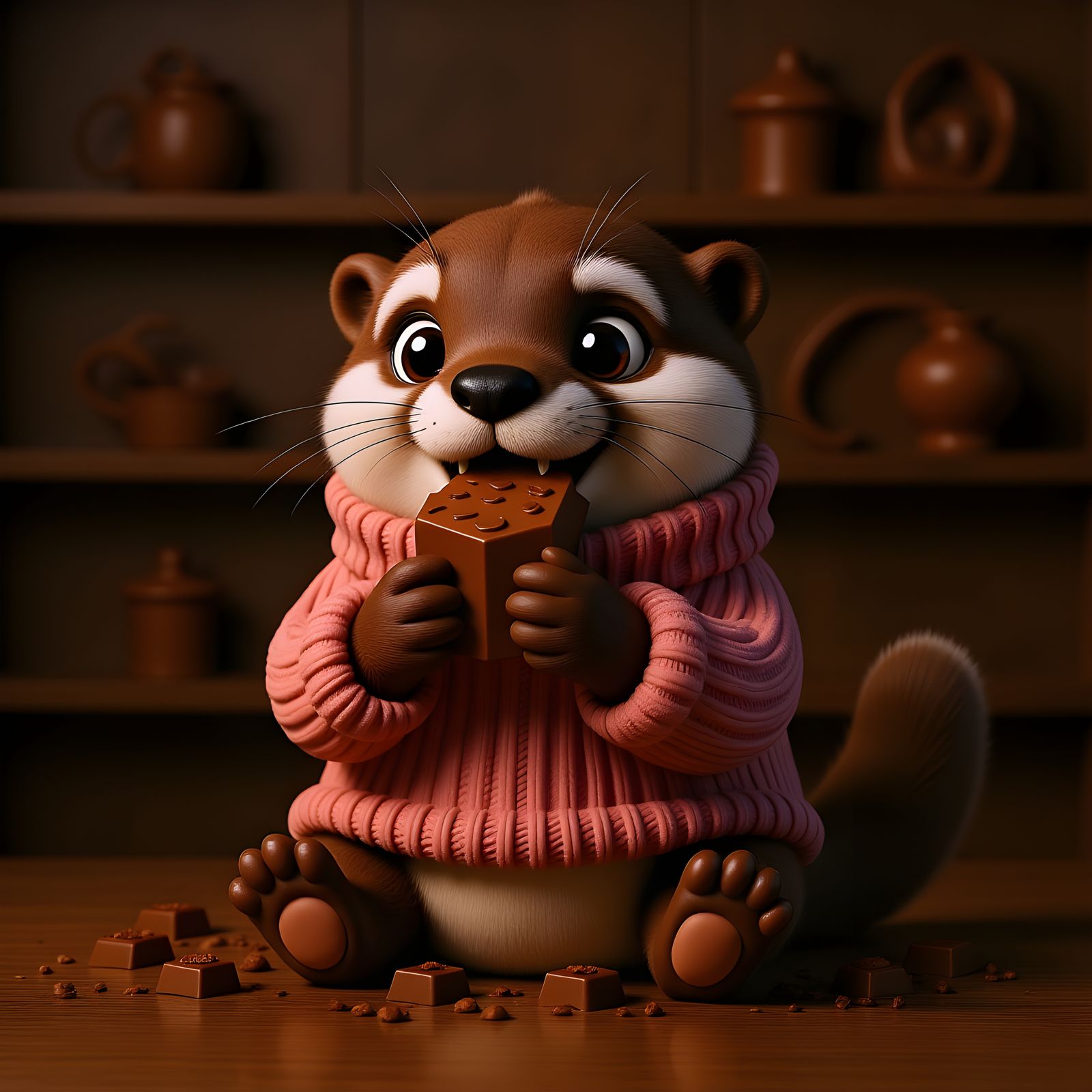 Otter Eating Chocolate: 3D Digital Art