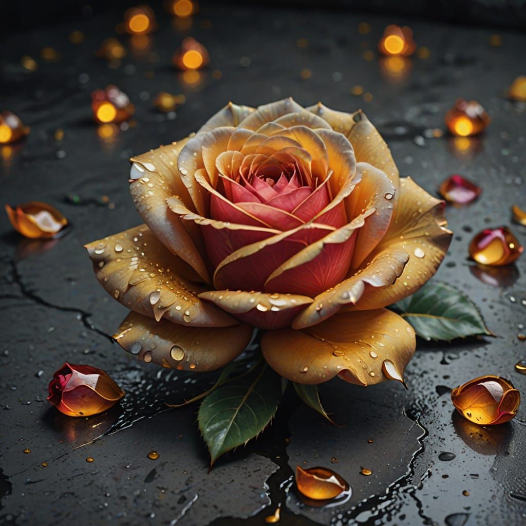 Teardrop Rose in Golden Light, Oil Painting Style