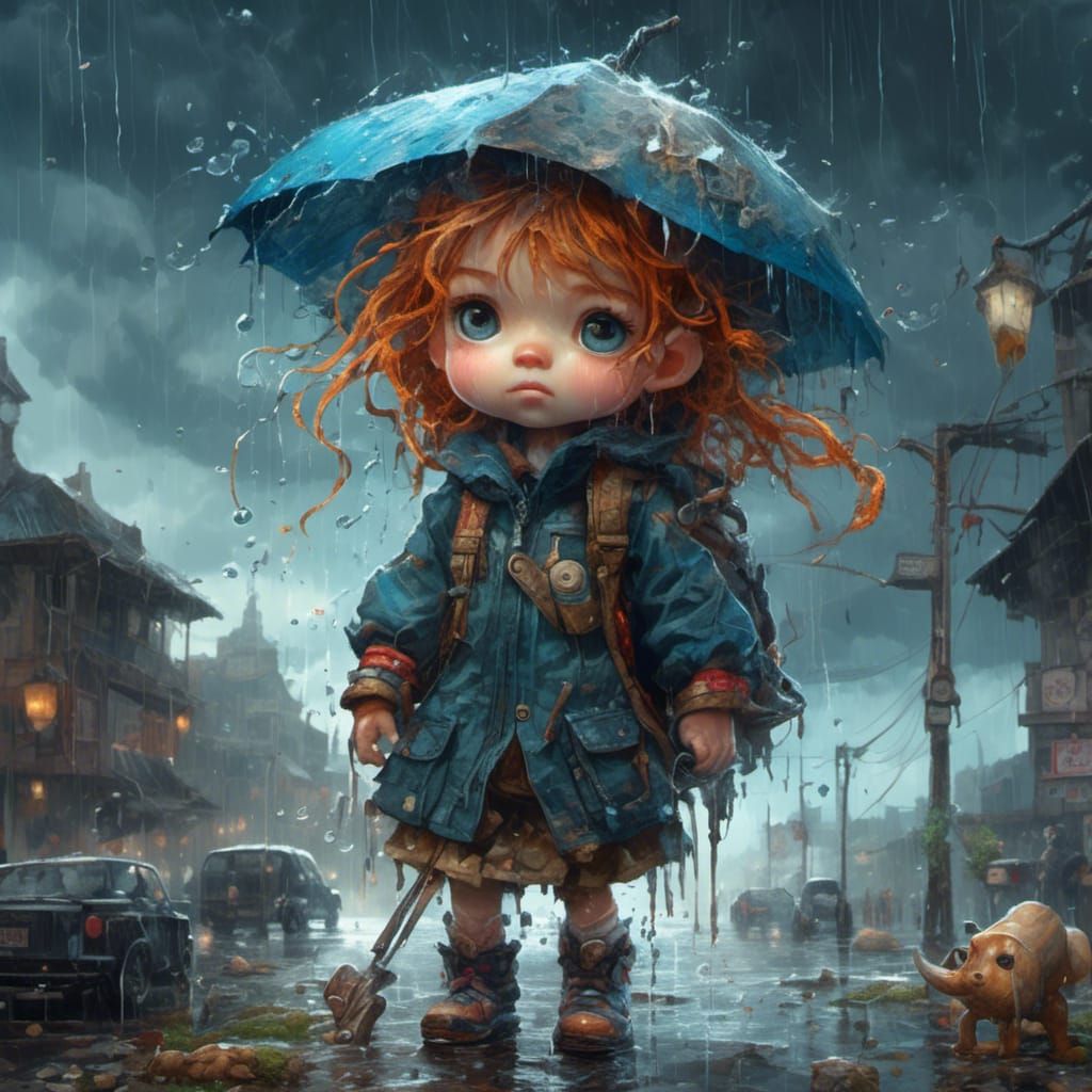 Chibified Girl Under the Stormy Sky