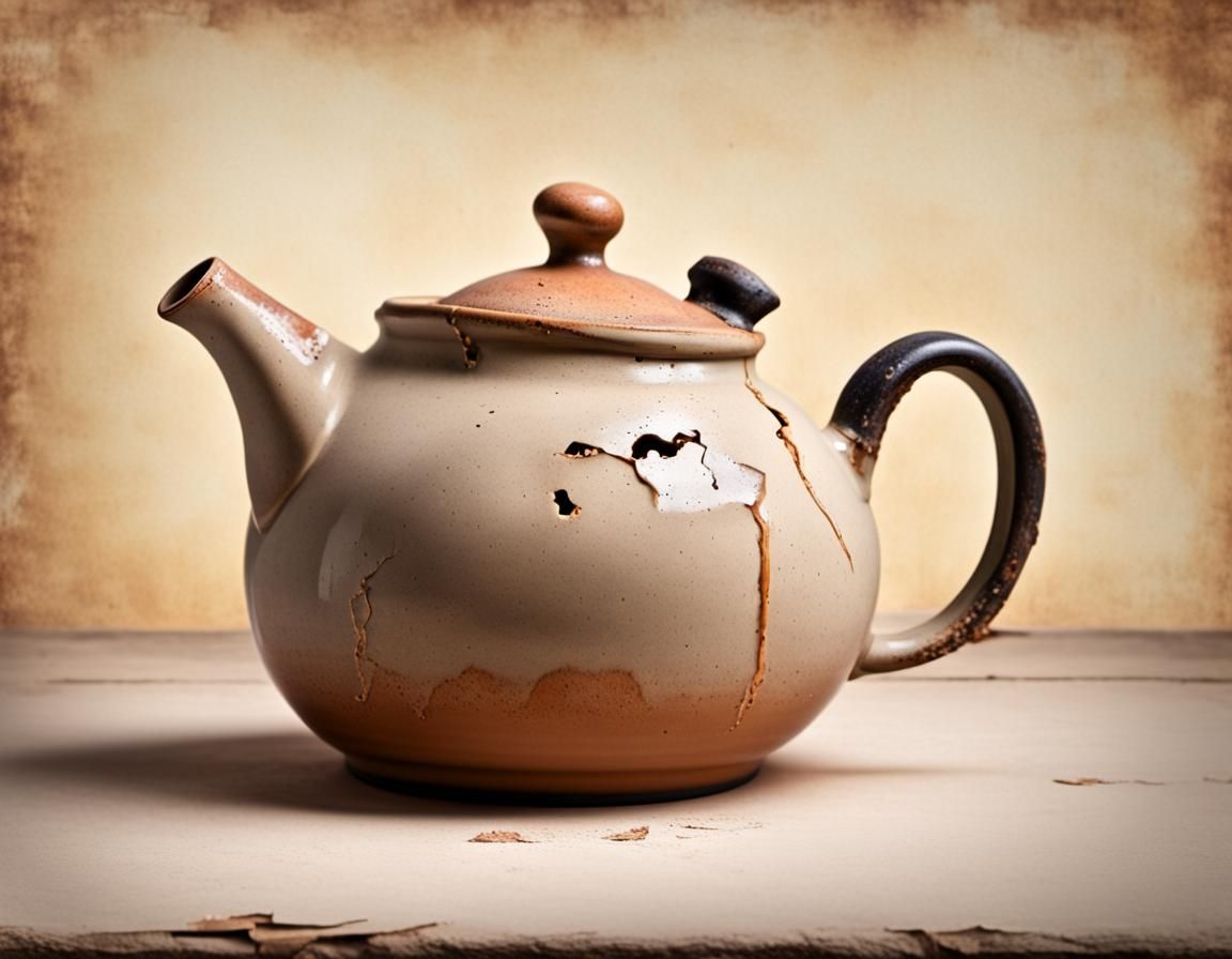 Vintage Teapot in Distress, Ceramic Art