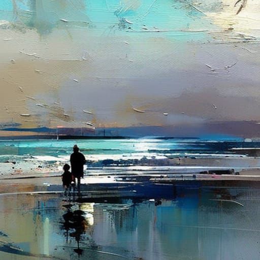 Father and Toddler Share Tender Moment on Beach