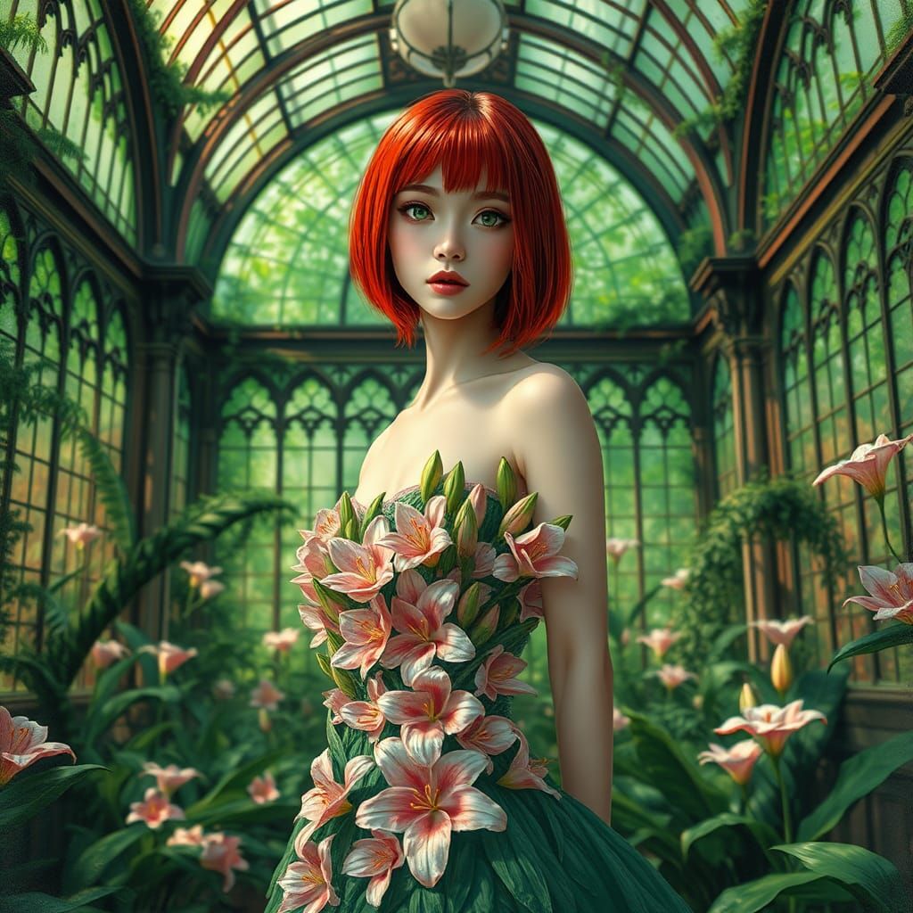 Ethereal Gothic Goddess in Lily Petal Gown