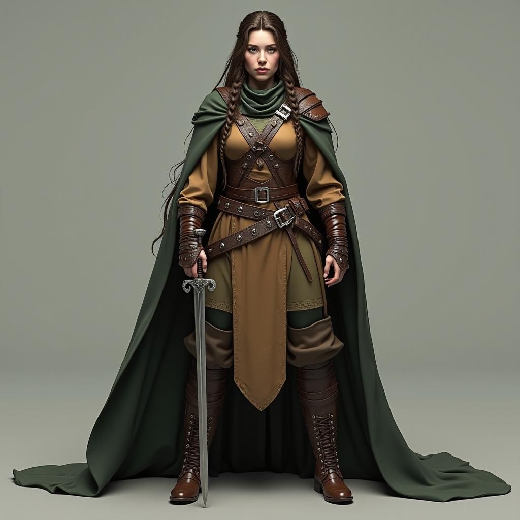 Regal White Warrior Maiden with Braided Hair and Earth-Toned...