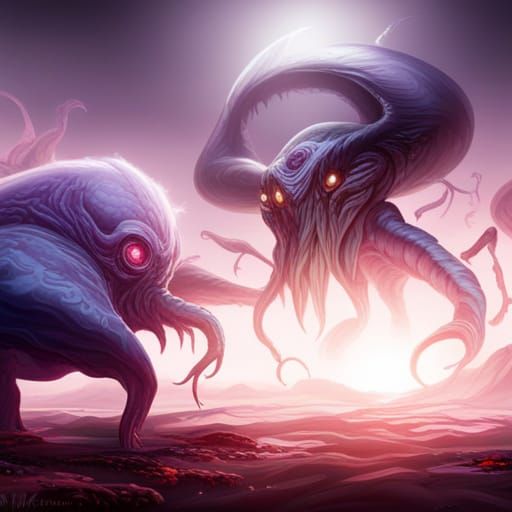 Ethereal Lovecraftian Entity in Splendid Fantasy Landscape