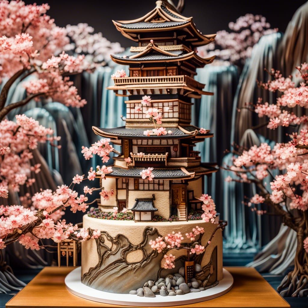 Japanese-Inspired Wedding Cake with Ancient Samurai and Wate...