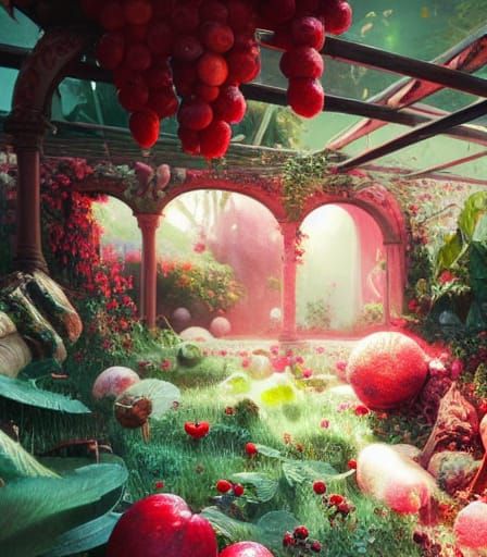 Vibrant Fruity Oasis in Intricate Painting Style