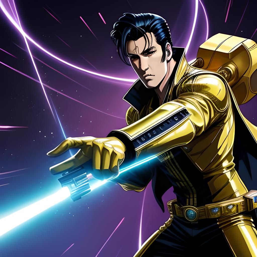 Elvis in Anime-Style Gold Armor