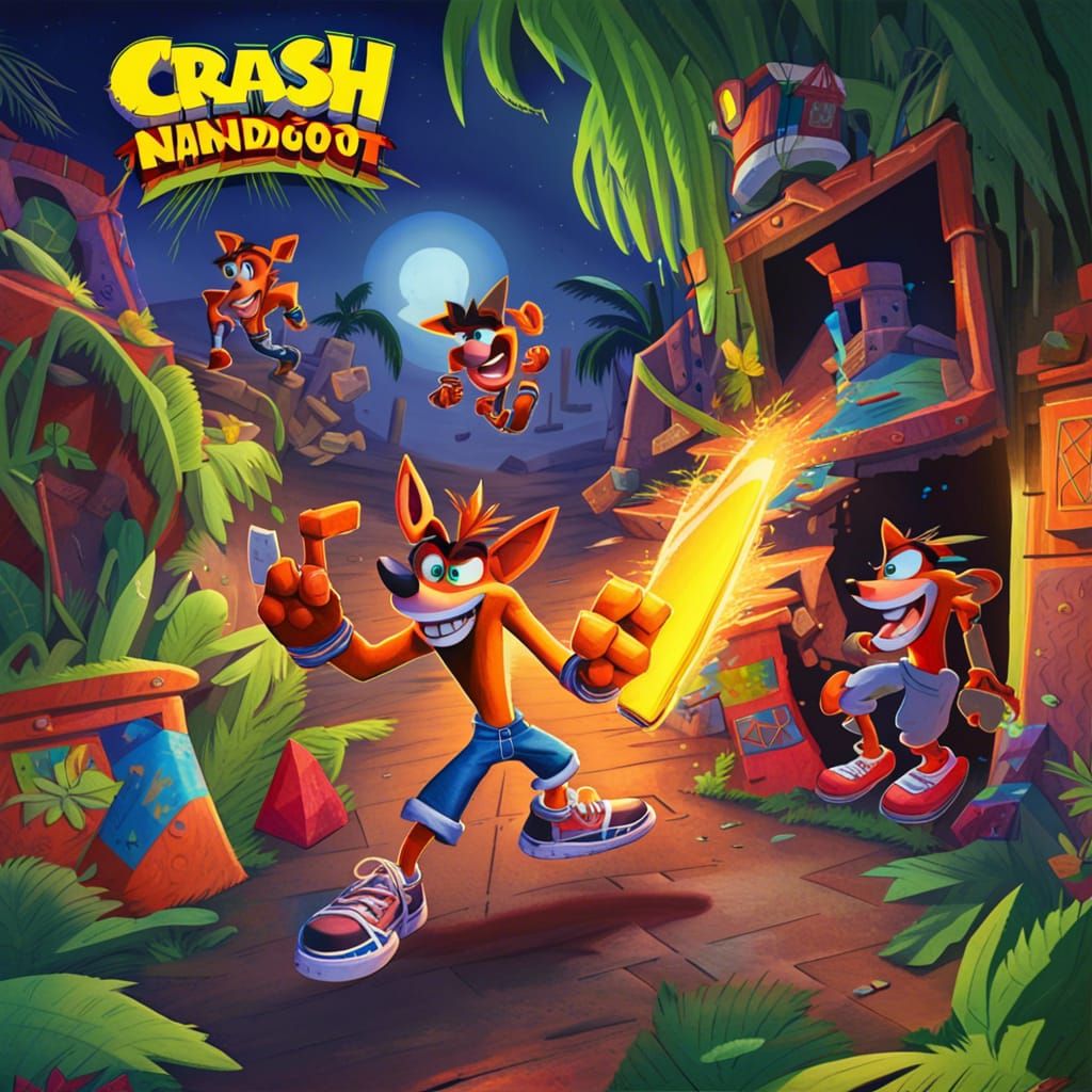 Crash Bandicoot in Playful Video Game Art