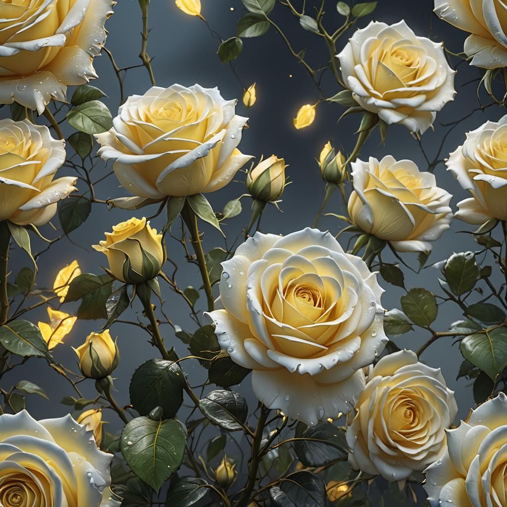 Faded White Rose in Neon Yellow Hues