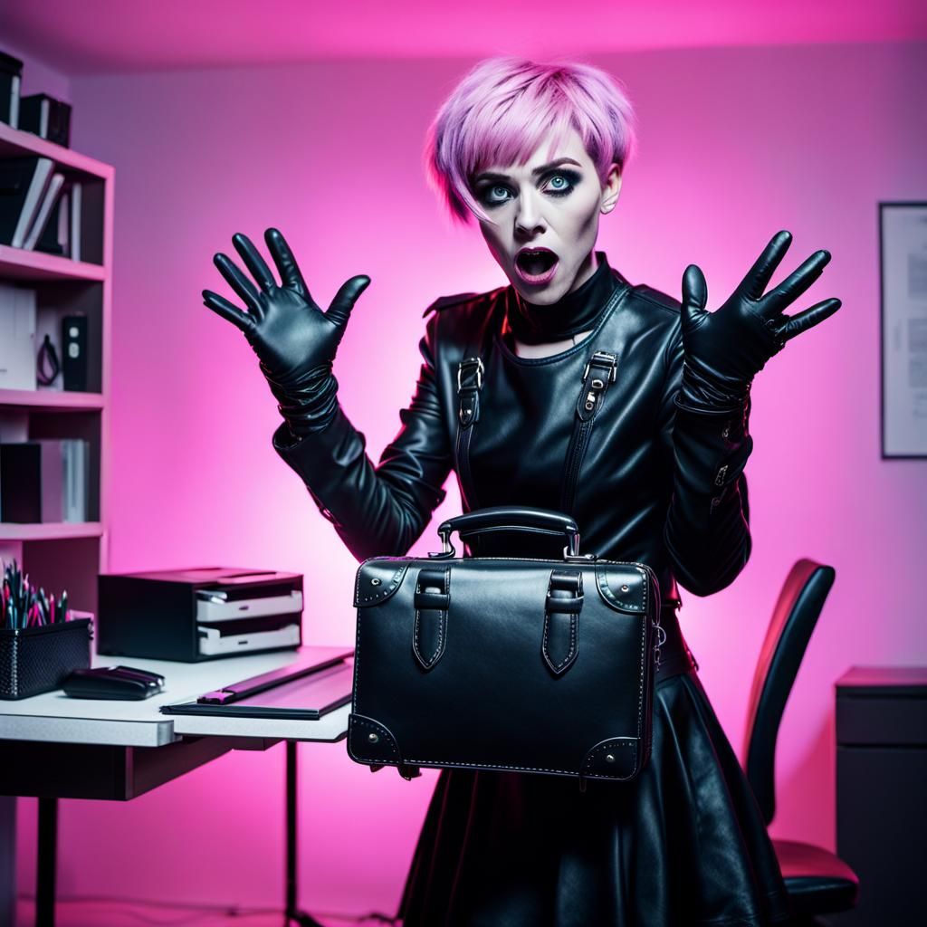 Shocked Goth Punk Lady Unveils Neon Mystery in Dark Basement