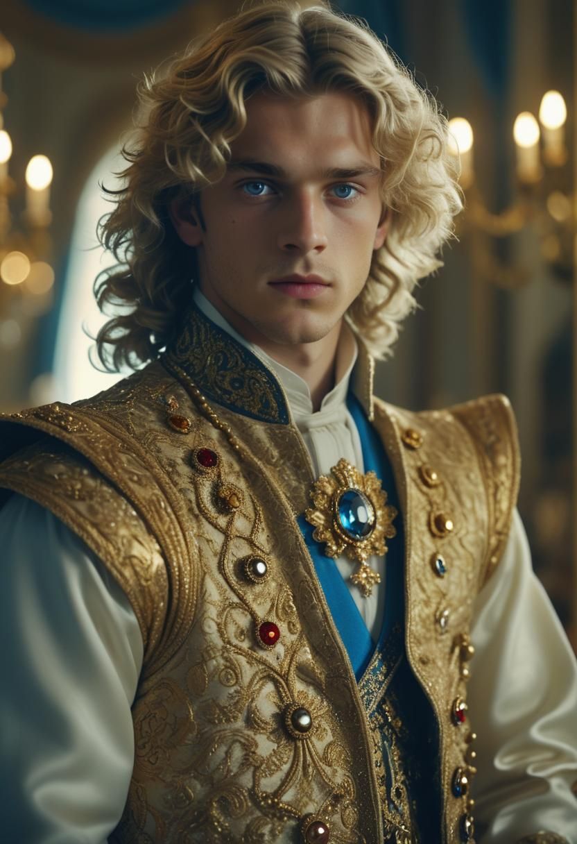 Ethereal French Prince with Intense Blue Eyes