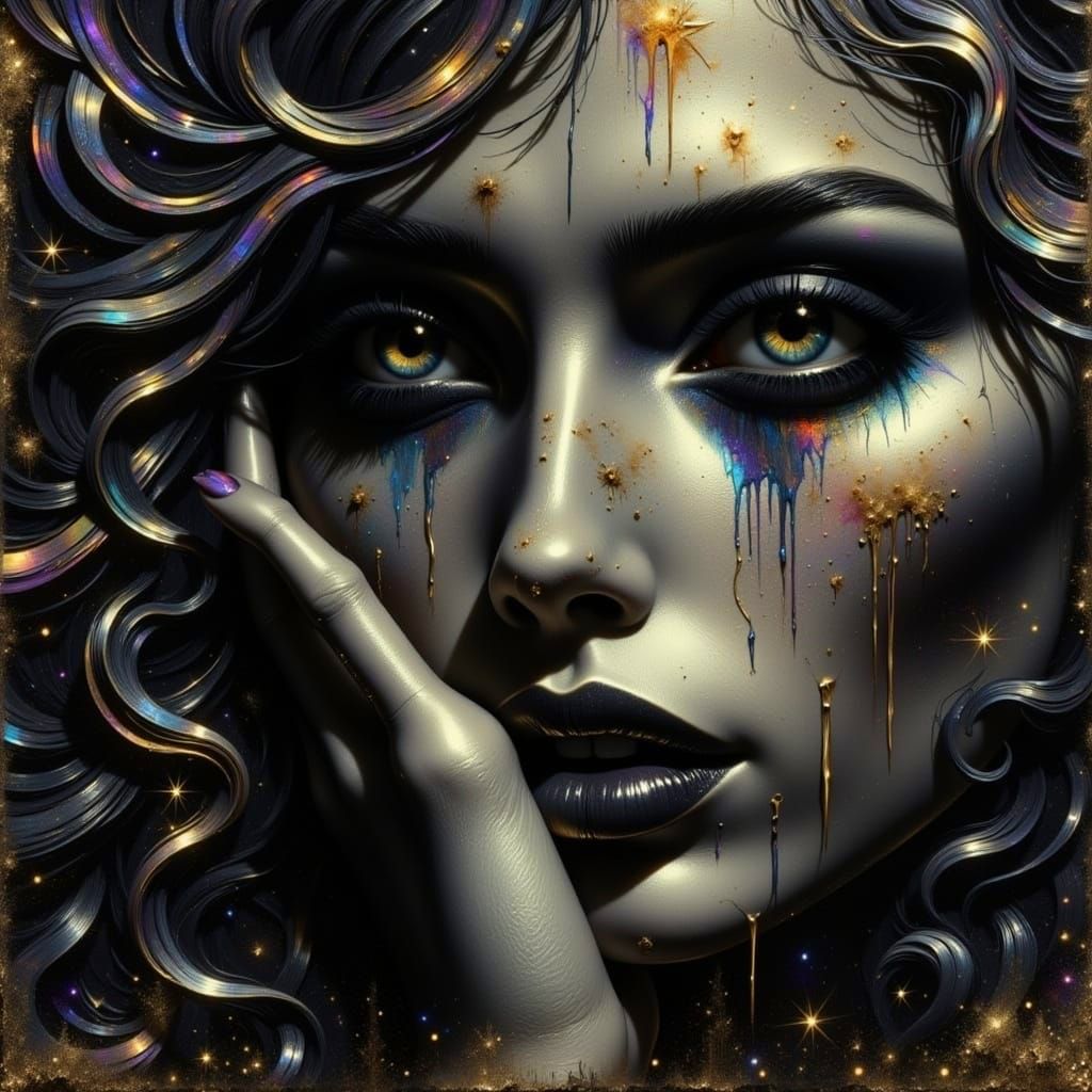 Ethereal Oil Painting of a Woman with Iridescent Tears in a ...