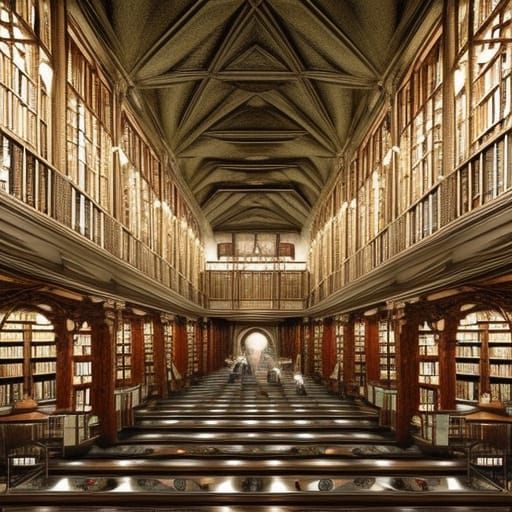 Gothic Baroque University Library Digital Painting