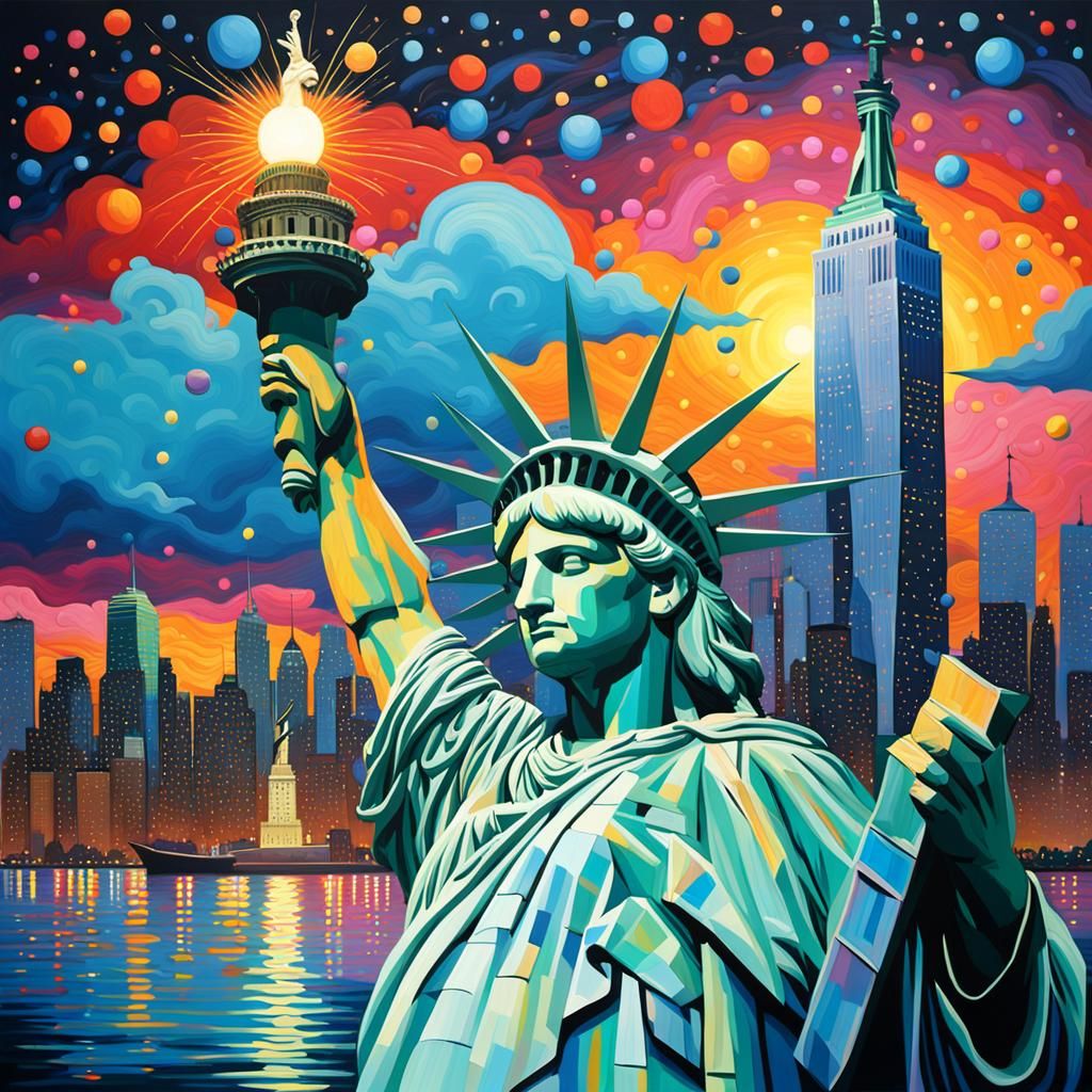 The Statue of Liberty in Vibrant Colors, Inspired by Dariusz...