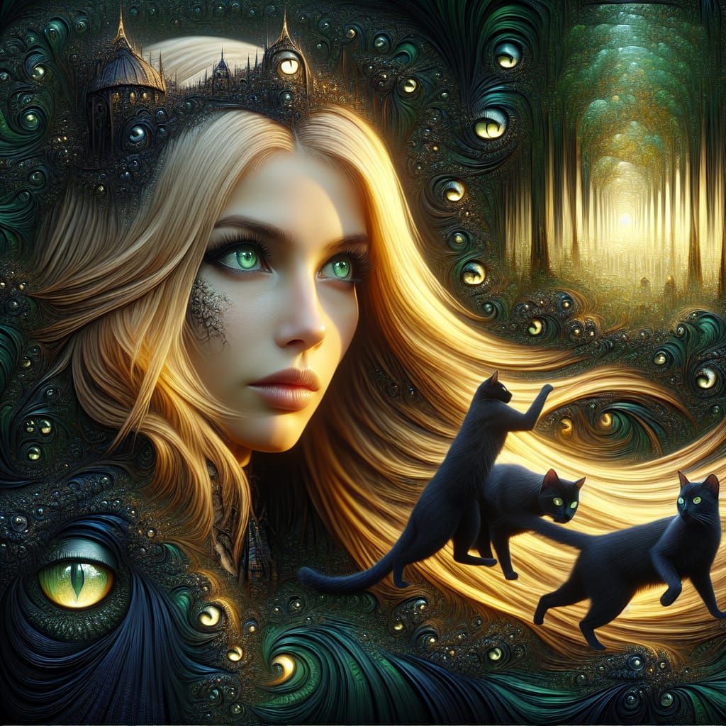 Enchantress in Emerald Canopy, Hyperrealistic HDR