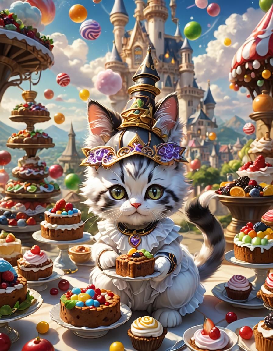 Whimsical Cat Girl in Radiant Fantasy Realm