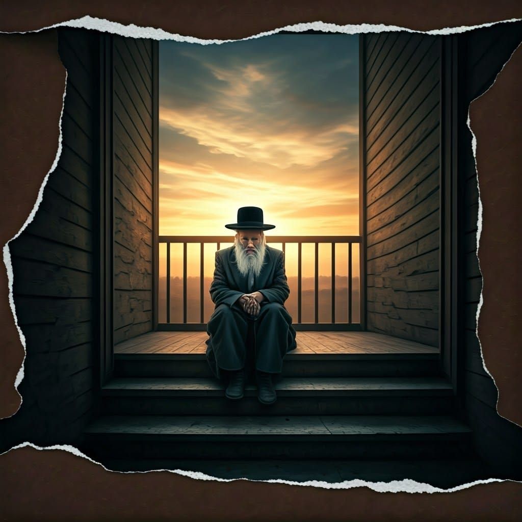 Ragged, Ultra-Orthodox Hasidic Man at Sunset