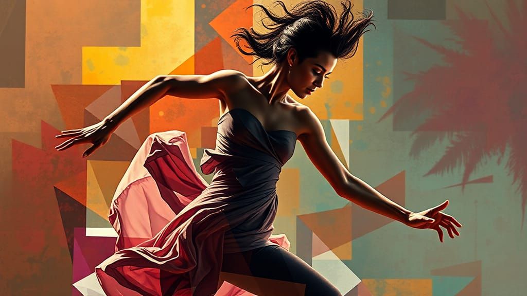 Cubist Dancer in Energetic Motion as Digital Art