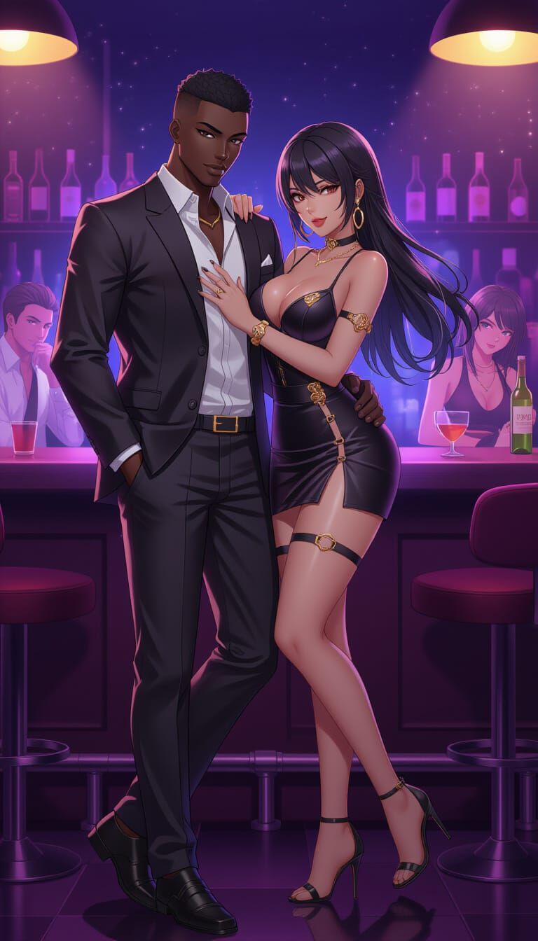 Black Couple Dancing in Nightclub, 3D Anime Art