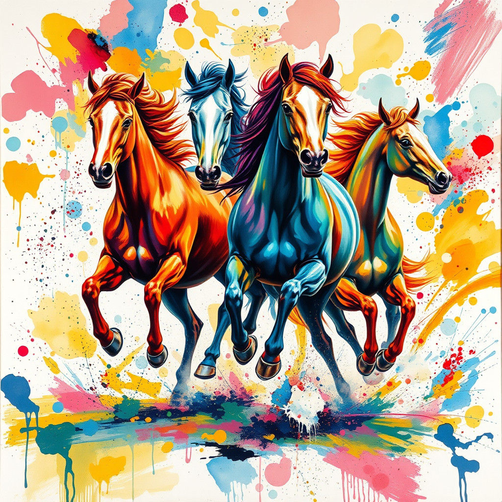Vibrant Horses in Impressionist Style with Raised Textures