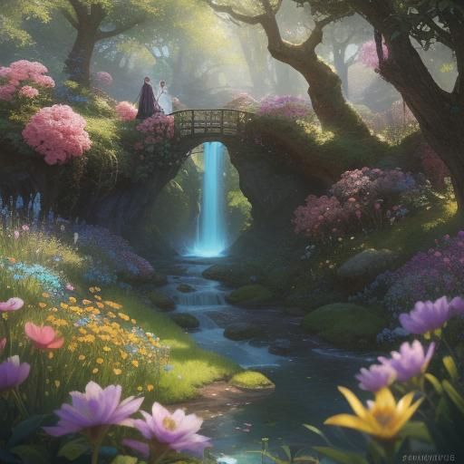 Romantic Whimsy in a Vibrant Flower Field