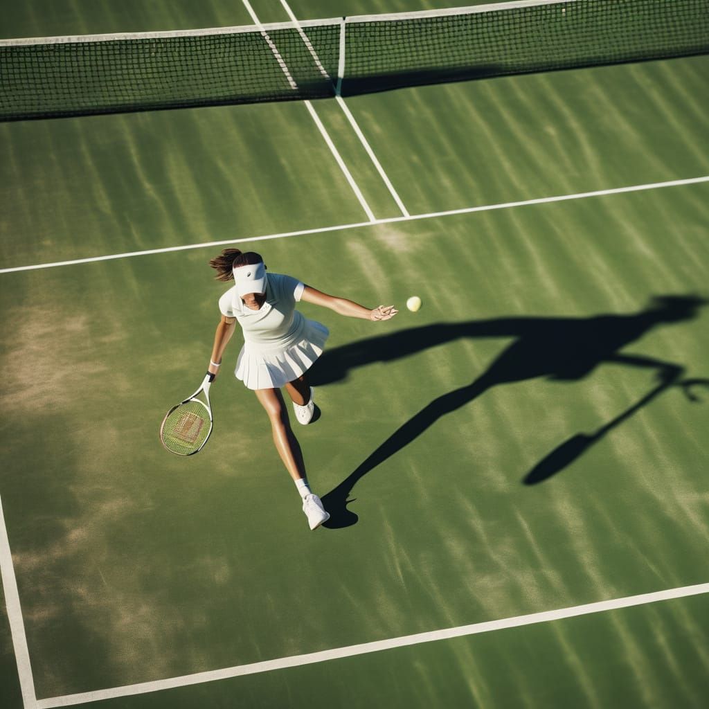 Woman Playing Tennis on Wimbledon Court: Retro Film Still