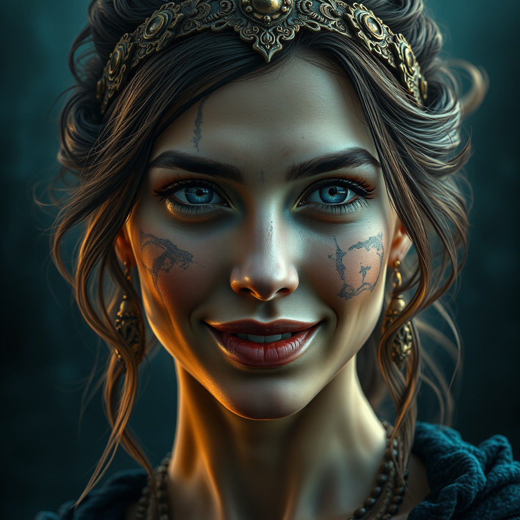 Ethereal Beauty with Haunting Scars in Rich, High-Contrast L...