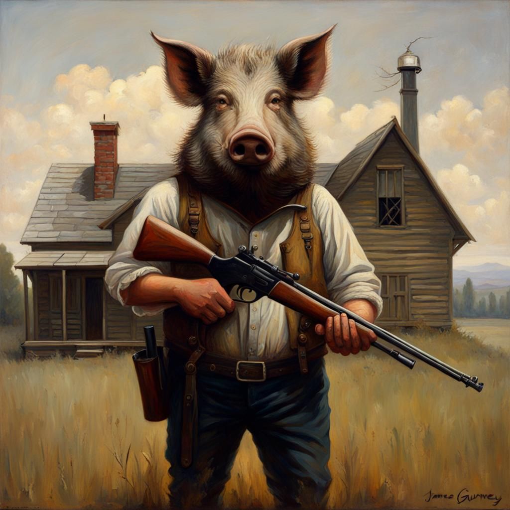 Boar Meets America in a Haunting Oil Painting