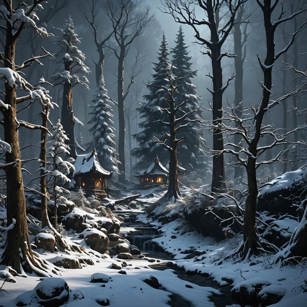 Ethereal Dark Fantasy in Winter Wonderland