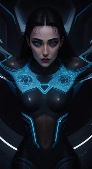 Cyberpunk Goddess in State-of-the-Art Spaceship