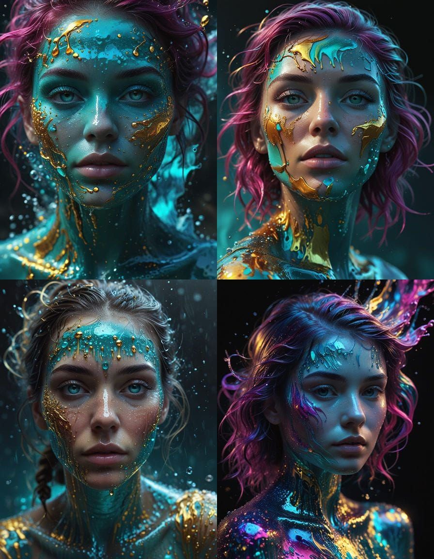 Hyperrealistic Portrait of a Young Girl in Vibrant Fluids