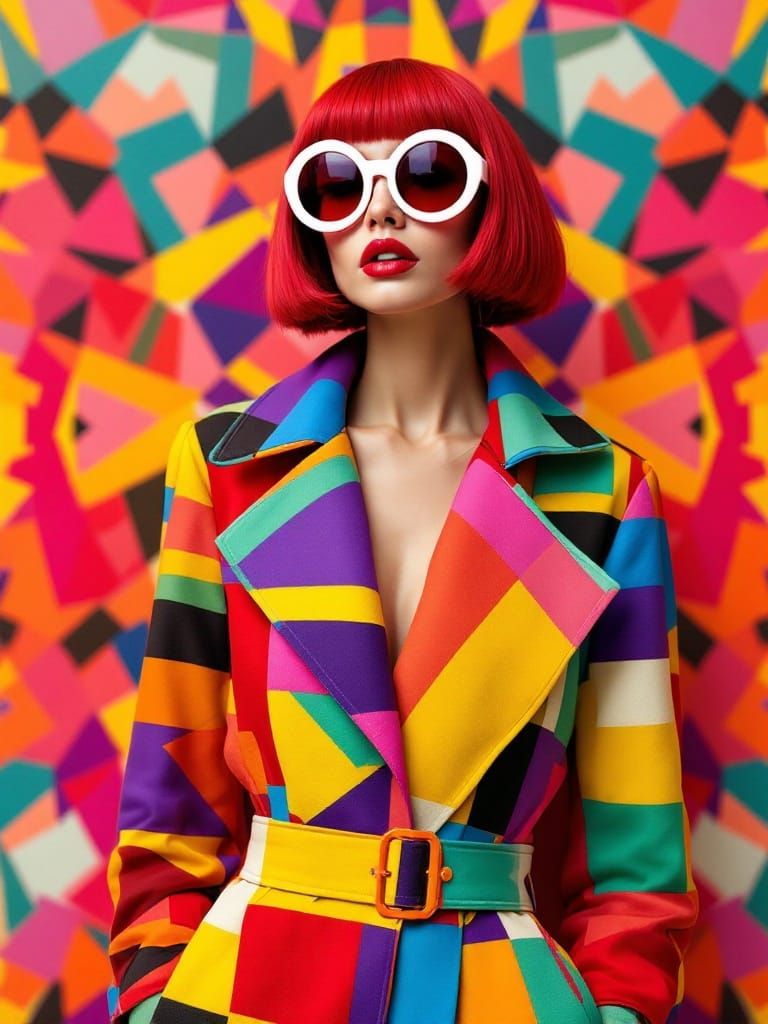 Avant-Garde Fashion Model Embracing Bold Colors and Geometri...