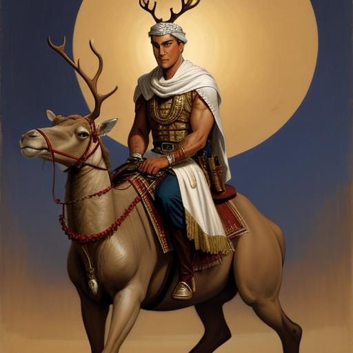 Vibrant Leyendecker Style Portrait of the Sheik with Majesti...