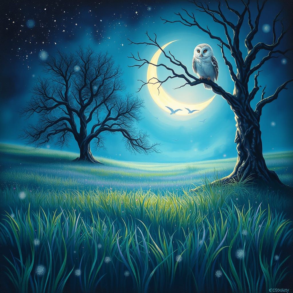 White owl at night