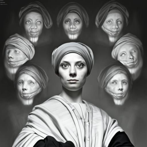 Bombay Workers Strike with Halos in Linocut Style