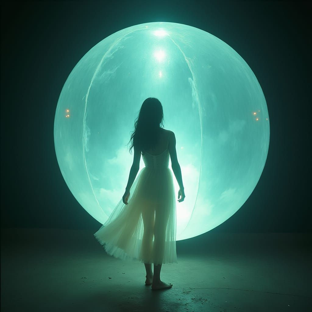 Glowing Orb Goddess in Dreamlike Cinematic Scene