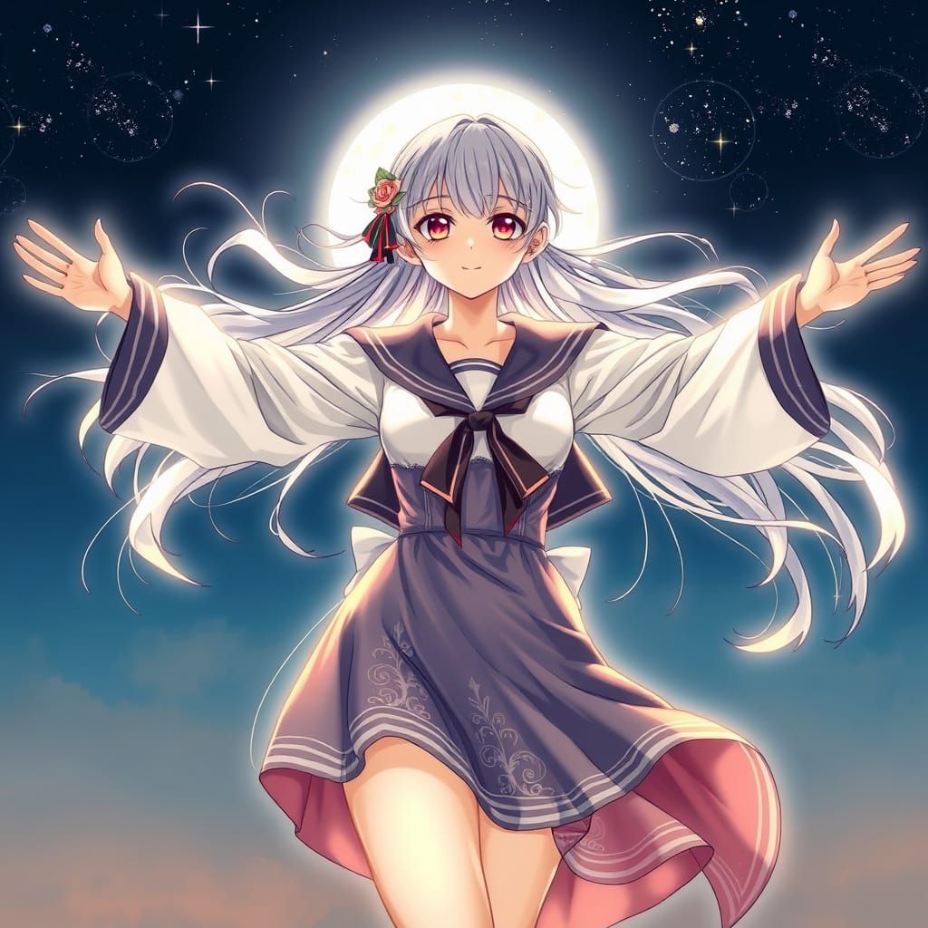Surreal Magical Girl Goddess Under Moonlight