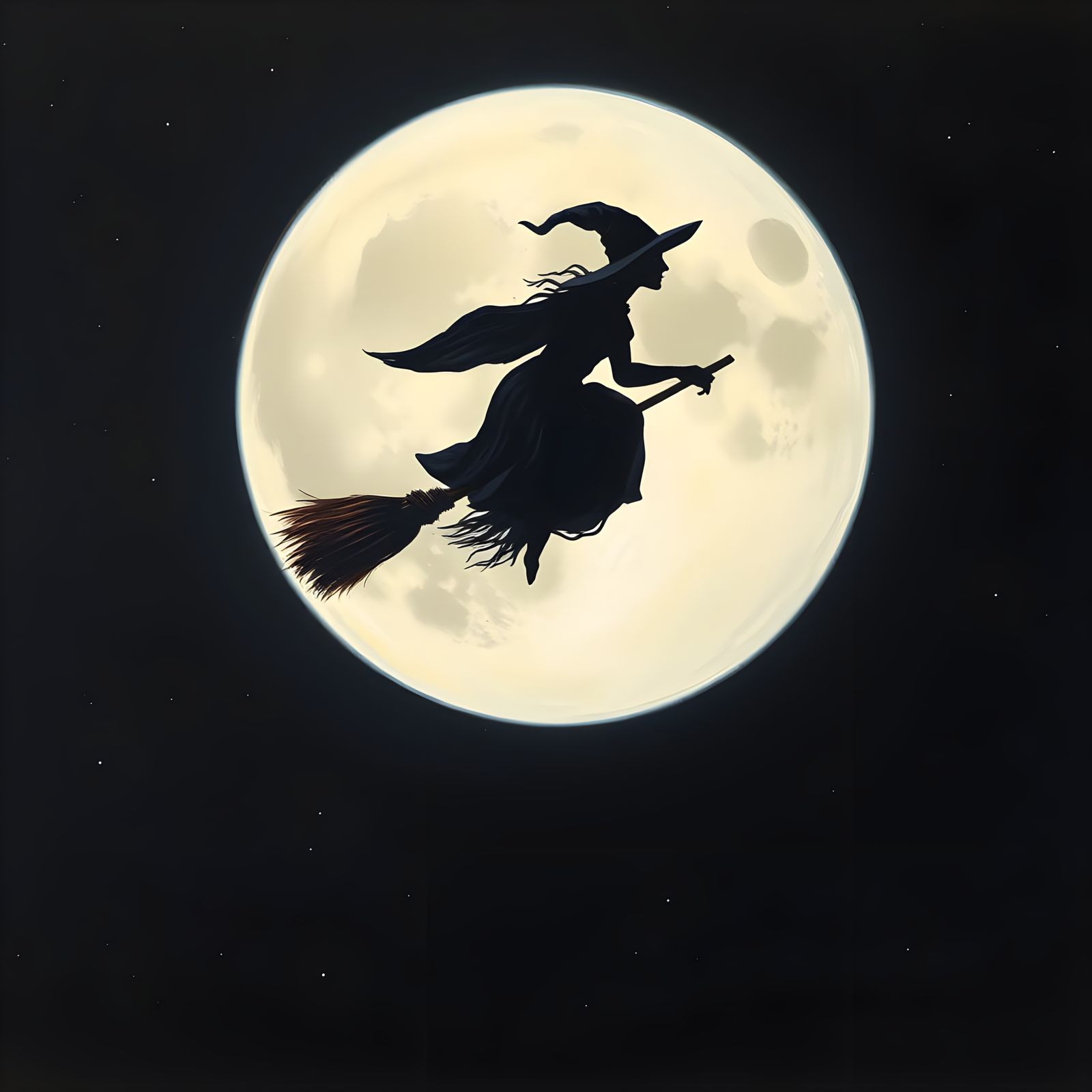 Moonlit Witch Takes Flight in Vibrant Starry Night